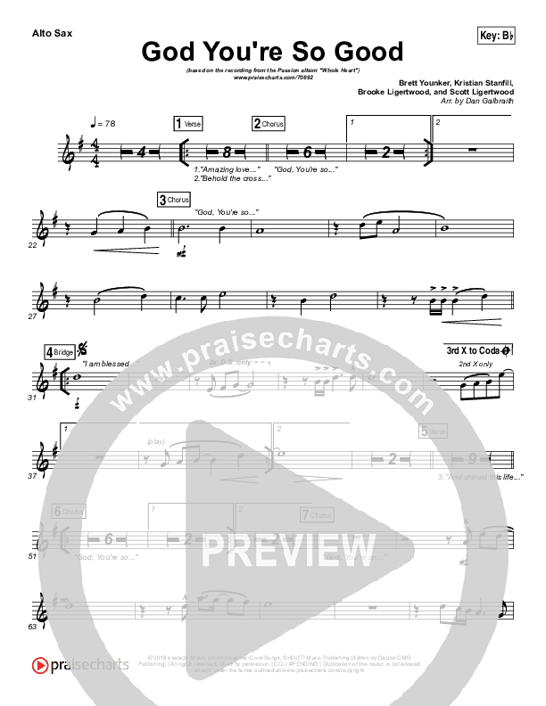 God You're So Good Alto Sax (Passion / Kristian Stanfill / Melodie Malone)