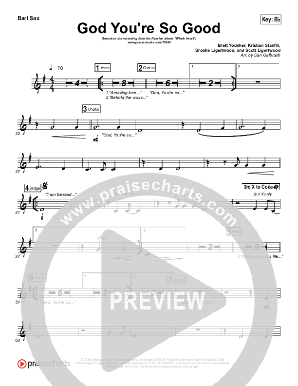 God You're So Good Bari Sax (Passion / Kristian Stanfill / Melodie Malone)