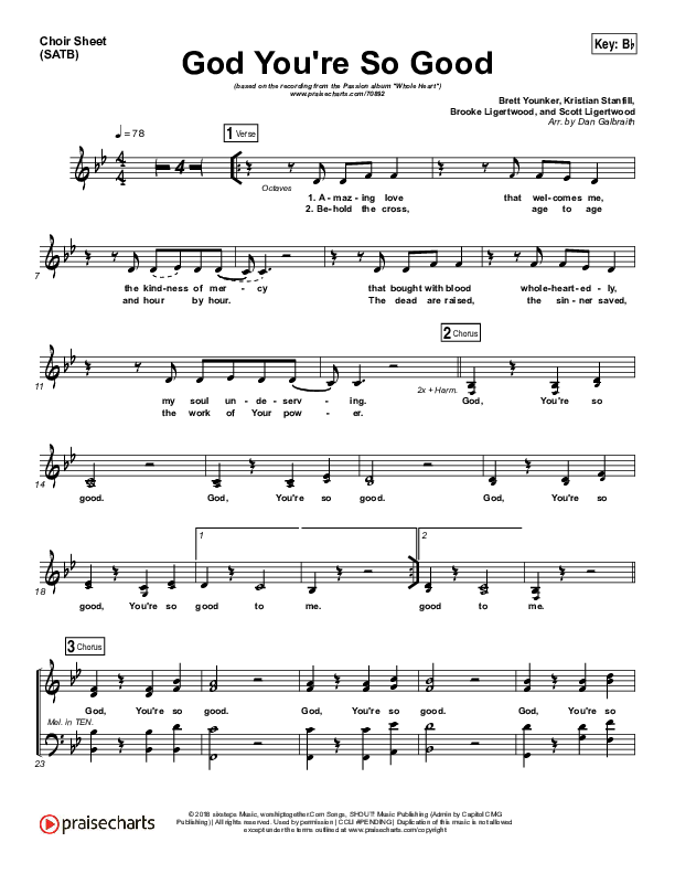 God You're So Good Choir Sheet (SATB) (Passion / Kristian Stanfill / Melodie Malone)