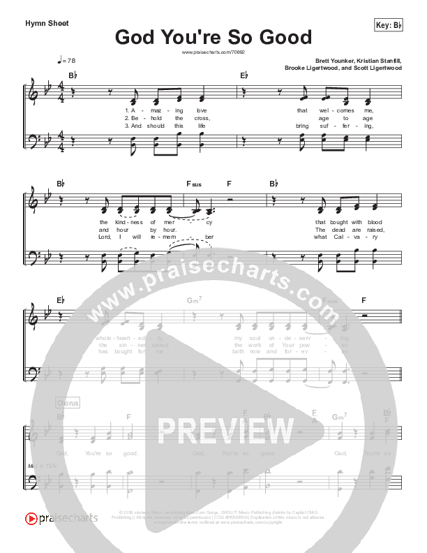 God You're So Good Hymn Sheet (Passion / Kristian Stanfill / Melodie Malone)