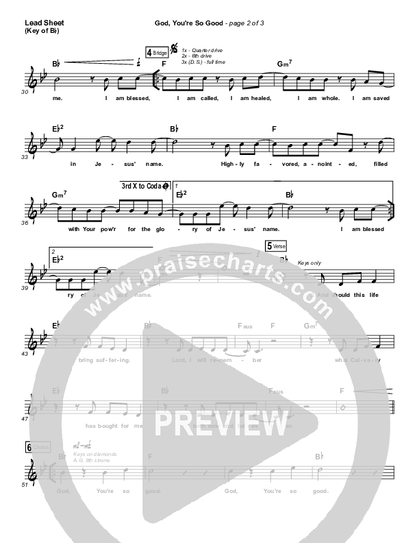 God You're So Good Lead Sheet (Melody) (Passion / Kristian Stanfill / Melodie Malone)