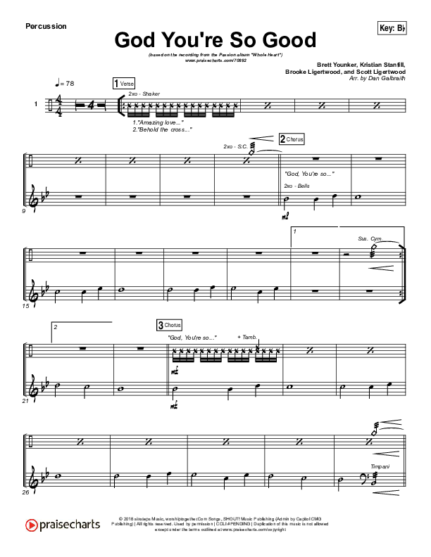 God You're So Good Percussion (Passion / Kristian Stanfill / Melodie Malone)