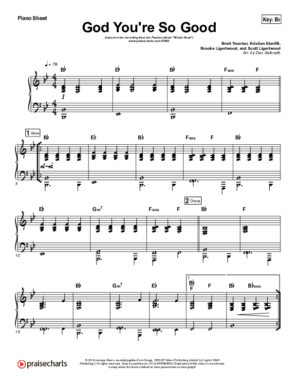 God You're So Good Piano Sheet (Passion / Kristian Stanfill / Melodie Malone)