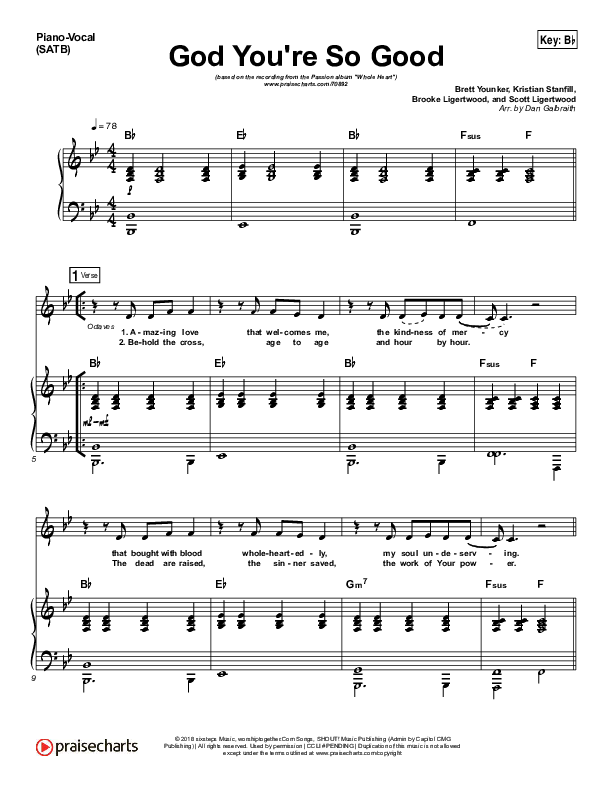 God You're So Good Piano/Vocal (SATB) (Passion / Kristian Stanfill / Melodie Malone)