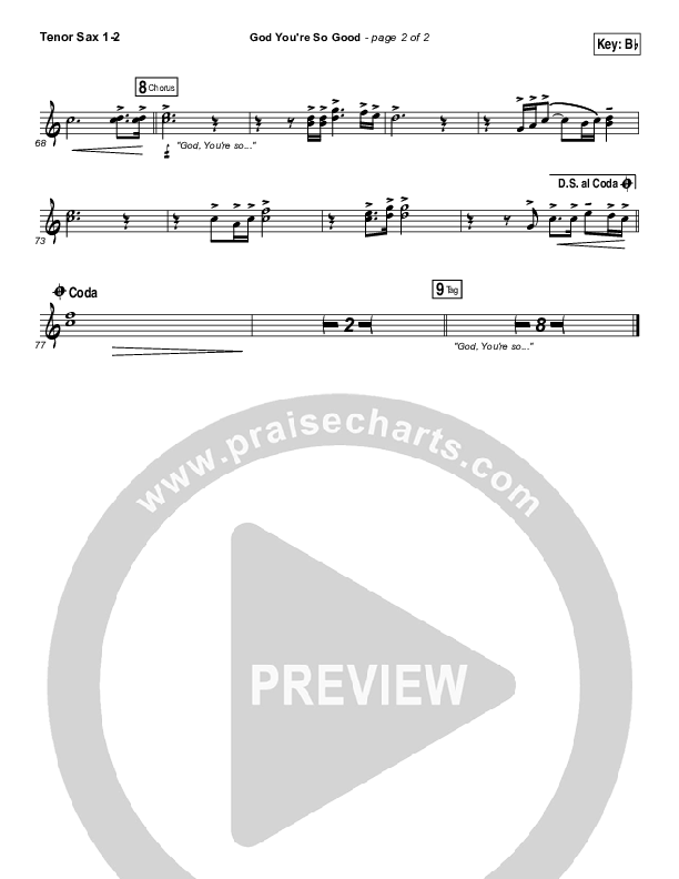 God You're So Good Tenor Sax 1/2 (Passion / Kristian Stanfill / Melodie Malone)