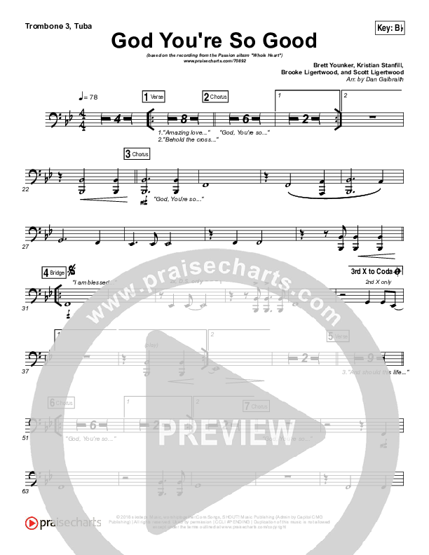 God You're So Good Trombone 3/Tuba (Passion / Kristian Stanfill / Melodie Malone)