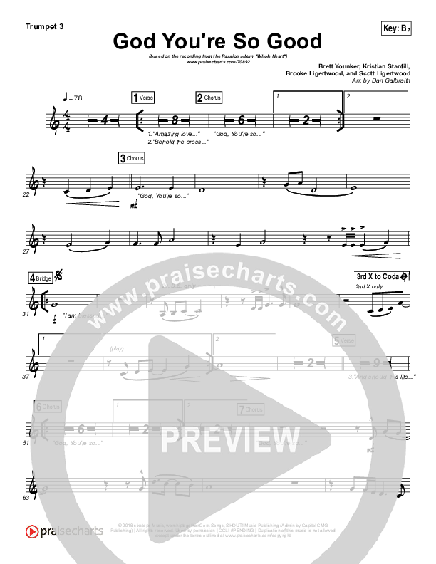 God You're So Good Trumpet 3 (Passion / Kristian Stanfill / Melodie Malone)