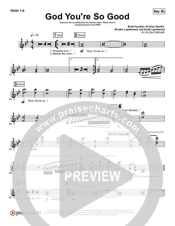 God You're So Good Violin 1/2 (Passion / Kristian Stanfill / Melodie Malone)