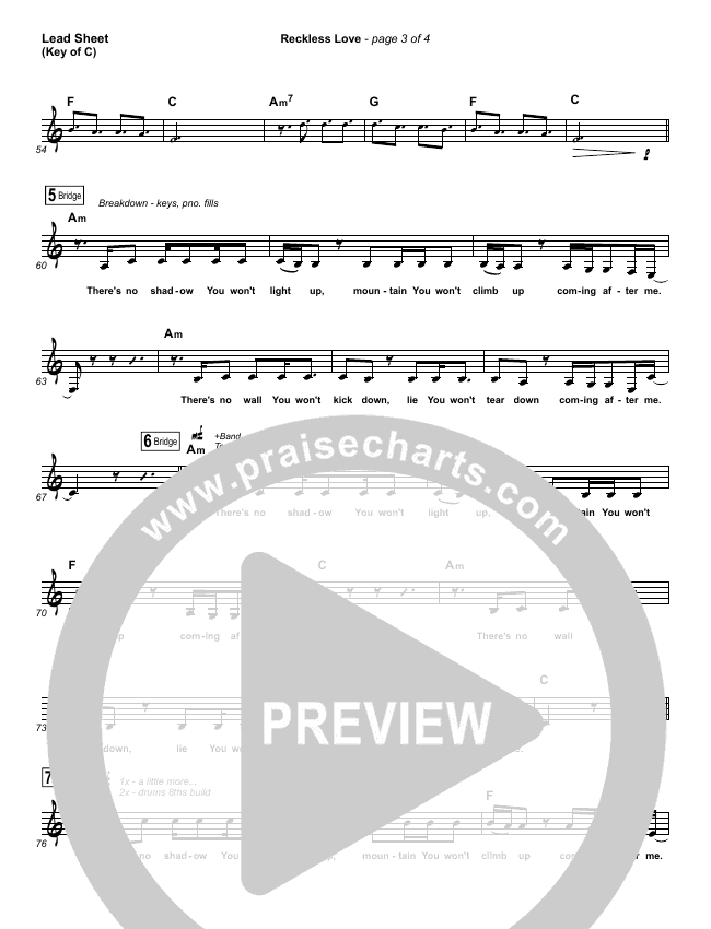 Reckless Love Sheet Music Passion Melodie Malone Praisecharts 