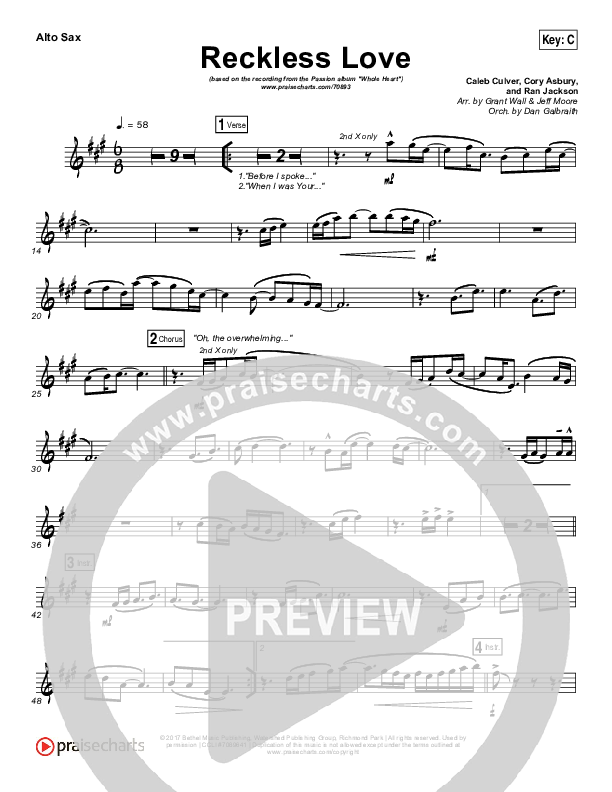 Reckless Love Alto Sax (Passion / Melodie Malone)