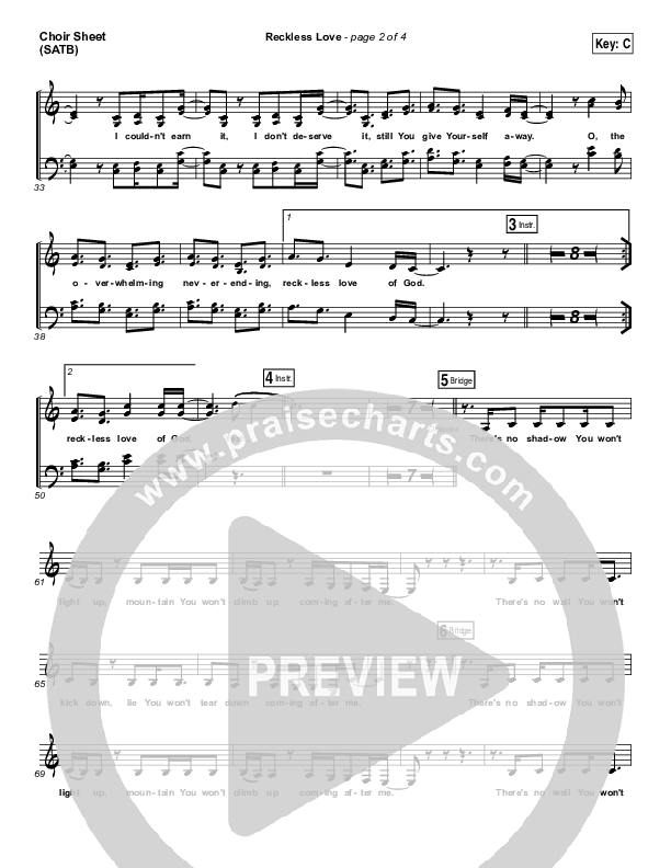 Reckless Love Choir Sheet (SATB) (Passion / Melodie Malone)