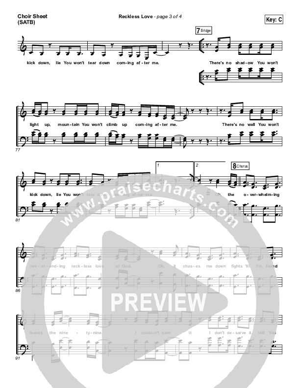 Reckless Love Choir Sheet (SATB) (Passion / Melodie Malone)