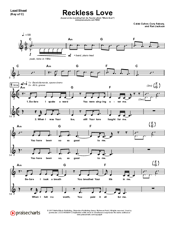 Reckless Love Lead Sheet (Melody) (Passion / Melodie Malone)