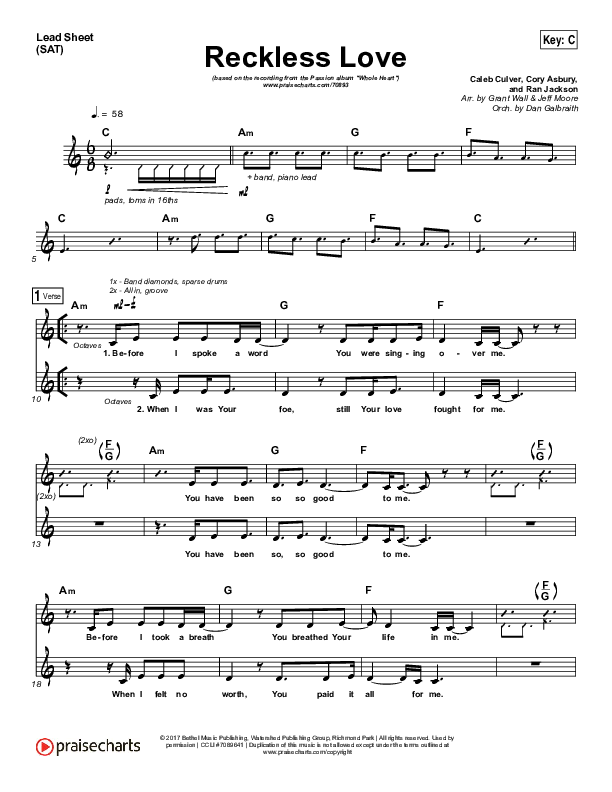 Reckless Love Lead Sheet (SAT) (Passion / Melodie Malone)
