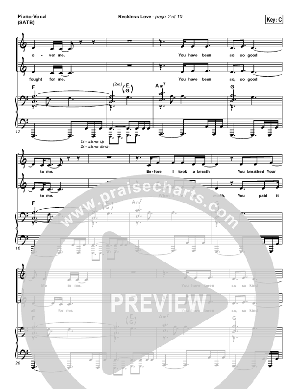 Reckless Love Piano/Vocal (SATB) (Passion / Melodie Malone)