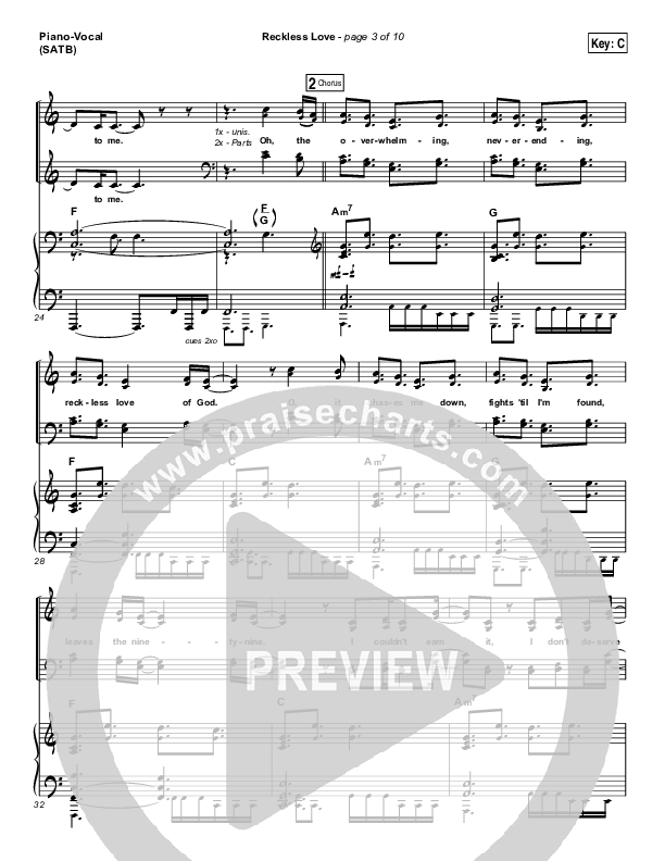 Reckless Love Piano/Vocal (SATB) (Passion / Melodie Malone)