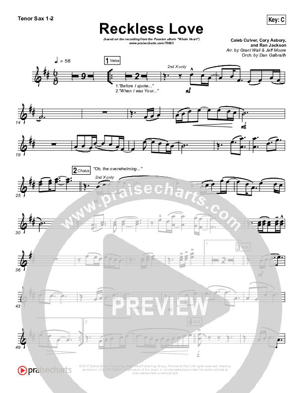 Reckless Love Tenor Sax 1/2 (Passion / Melodie Malone)