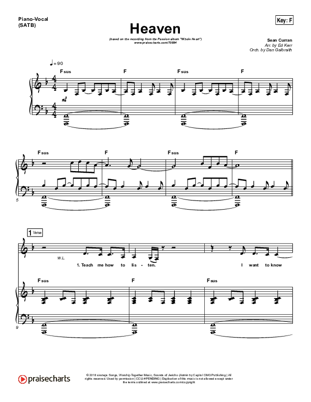 Heaven Piano/Vocal (SATB) (Passion / Sean Curran)