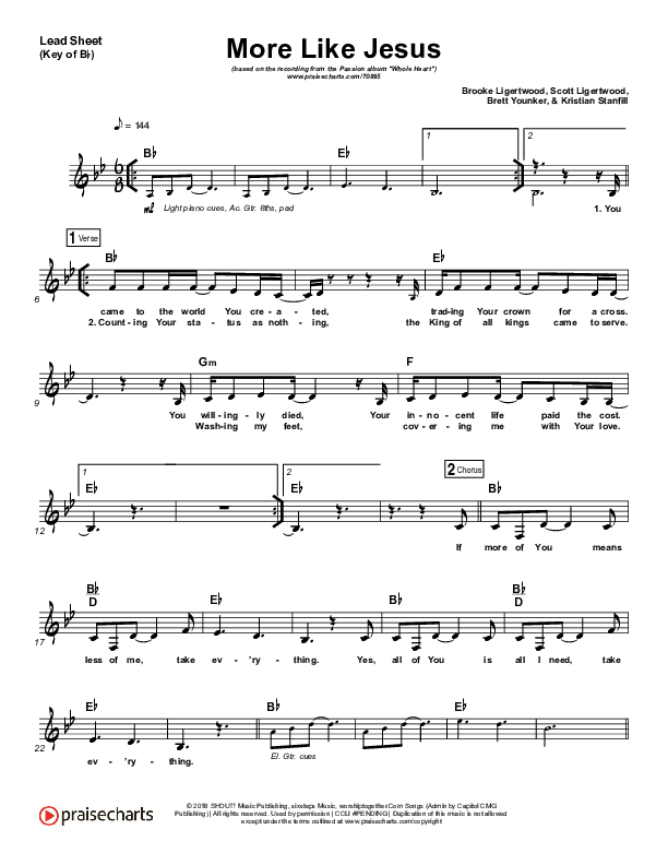 More Like Jesus Lead Sheet (Mel) (Passion / Kristian Stanfill)
