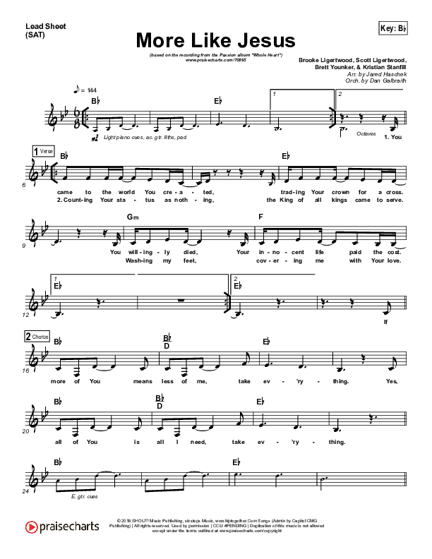 More Like Jesus Lead Sheet (SAT) (Passion / Kristian Stanfill)