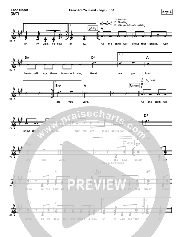 Great Are You Lord Lead Sheet (SAT) (Passion / Matt Redman)