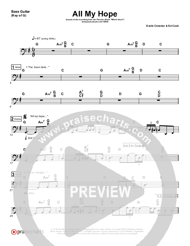 All My Hope Bass Guitar (Passion / Crowder / Tauren Wells)