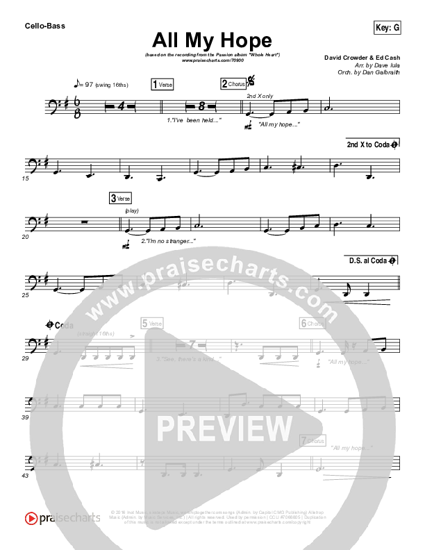 All My Hope Cello/Bass (Passion / Crowder / Tauren Wells)