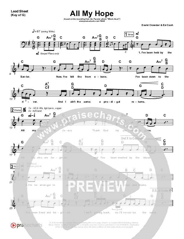 All My Hope Lead Sheet (Melody) (Passion / Crowder / Tauren Wells)