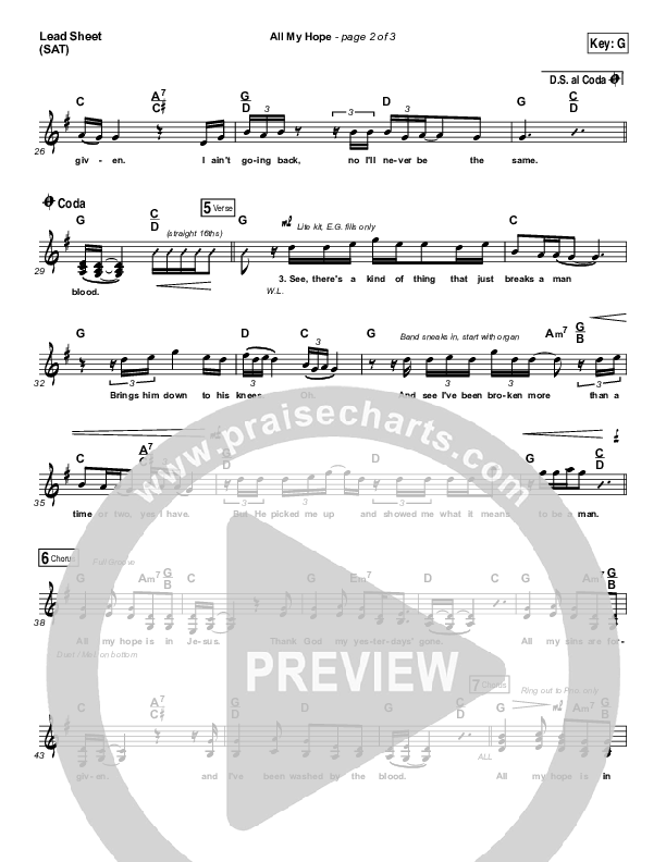 All My Hope Lead Sheet (SAT) (Passion / Crowder / Tauren Wells)