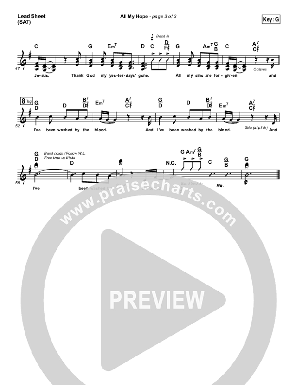 All My Hope Lead Sheet (SAT) (Passion / Crowder / Tauren Wells)