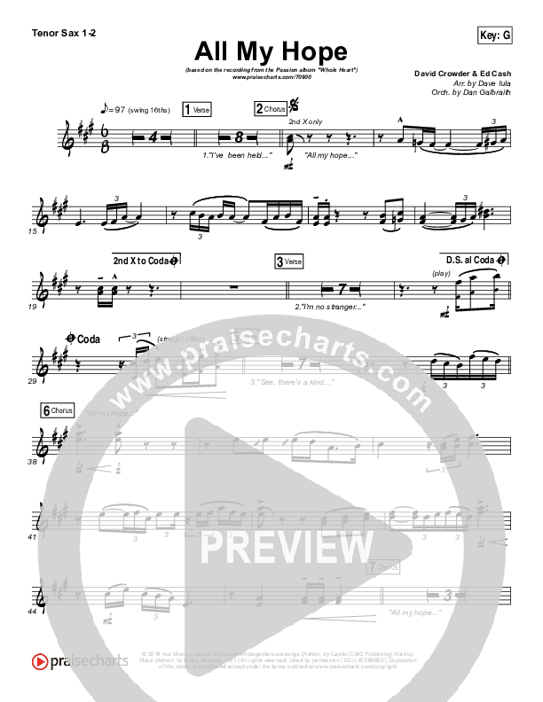 All My Hope Tenor Sax 1/2 (Passion / Crowder / Tauren Wells)