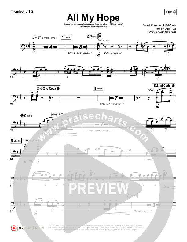 All My Hope Trombone 1/2 (Passion / Crowder / Tauren Wells)