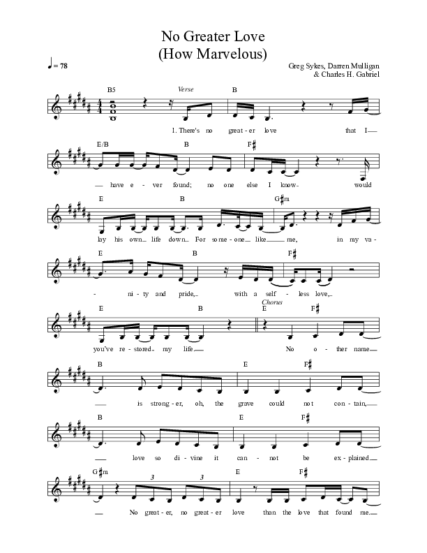 No Greater Love (How Marvelous) Lead Sheet (Greg Sykes)