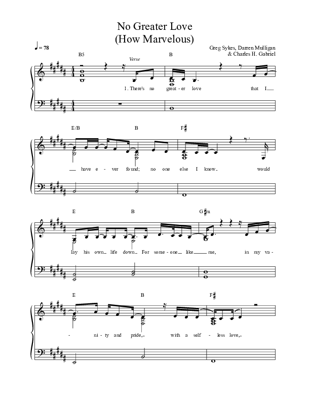 No Greater Love (How Marvelous) Lead & Piano (Greg Sykes)