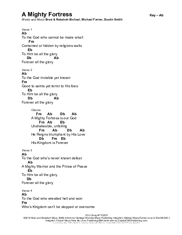 A Mighty Fortress Chords & Lyrics (Brad & Rebekah)