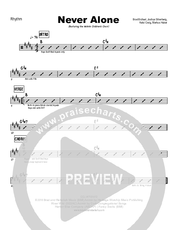 Never Alone Sheet Music PDF (Brad & Rebekah / Watoto) - PraiseCharts