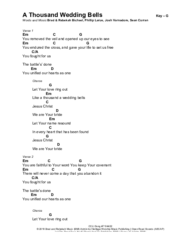 A Thousand Wedding Bells Chords & Lyrics (Brad & Rebekah)
