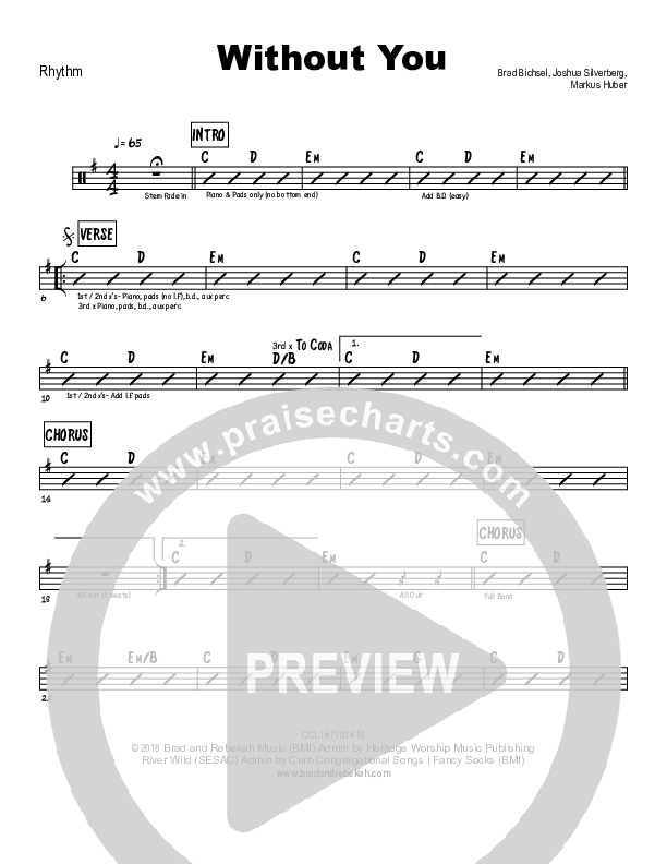 Without You Rhythm Chart (Brad & Rebekah)