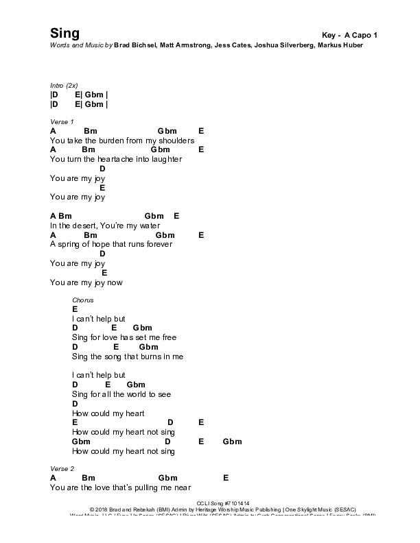 Sing Chords & Lyrics (Brad & Rebekah)