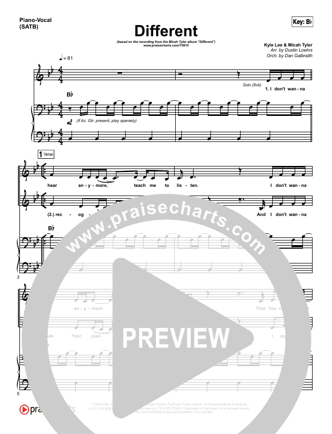 Different Sheet Music PDF (Micah Tyler) - PraiseCharts