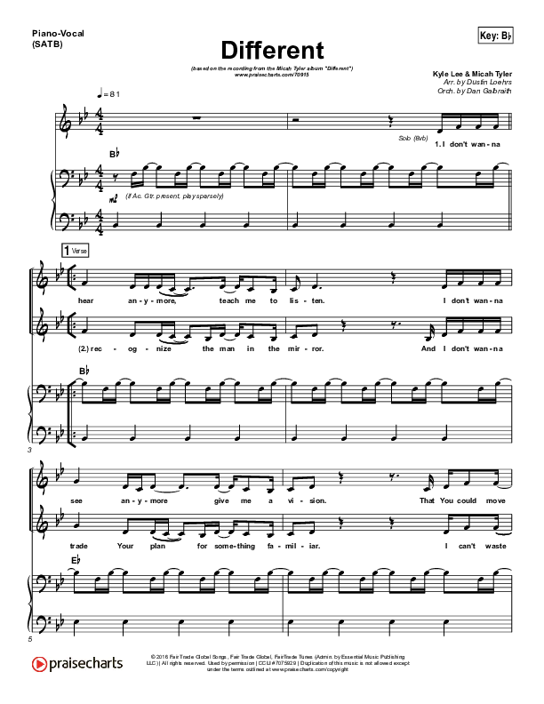 Different Piano/Vocal (SATB) (Micah Tyler)