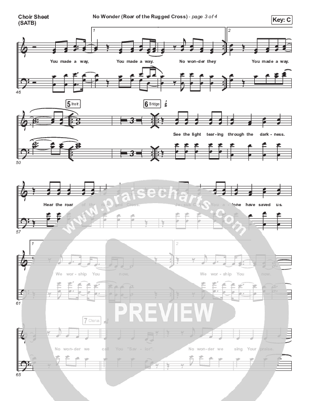 No Wonder (Roar Of The Rugged Cross) Choir Sheet (SATB) (River Valley Worship)
