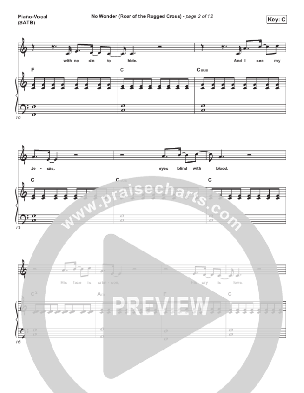 No Wonder (Roar Of The Rugged Cross) Piano/Vocal Pack (River Valley Worship)