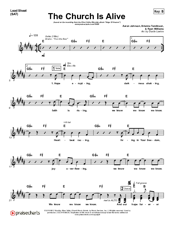 The Church Is Alive Lead Sheet (River Valley Worship)
