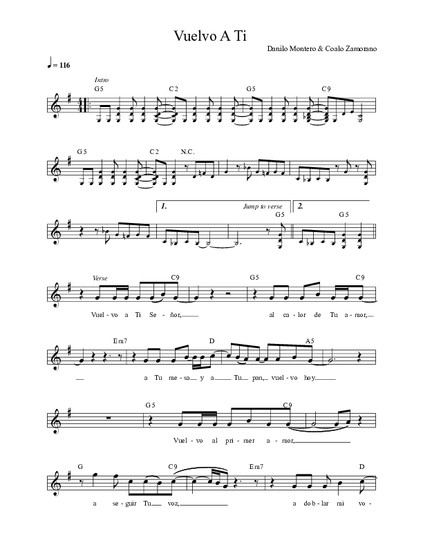 Vuelvo A Ti Lead Sheet (Danilo Montero)