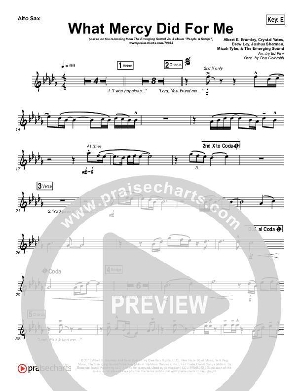 What Mercy Did For Me Alto Sax (People & Songs / Crystal Yates / Micah Tyler / Joshua Sherman)