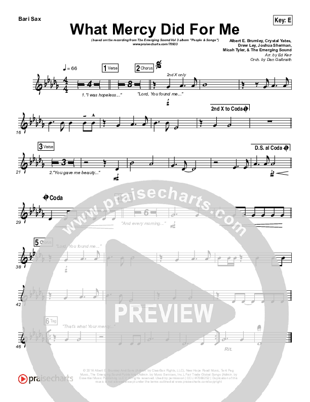 What Mercy Did For Me Bari Sax (People & Songs / Crystal Yates / Micah Tyler / Joshua Sherman)