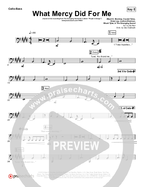 What Mercy Did For Me Cello/Bass (People & Songs / Crystal Yates / Micah Tyler / Joshua Sherman)