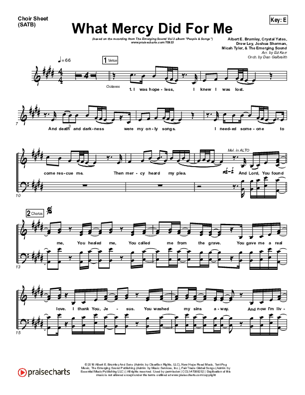 What Mercy Did For Me Choir Sheet (SATB) (People & Songs / Crystal Yates / Micah Tyler / Joshua Sherman)