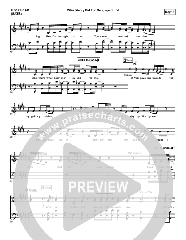 What Mercy Did For Me Choir Sheet (SATB) (People & Songs / Crystal Yates / Micah Tyler / Joshua Sherman)
